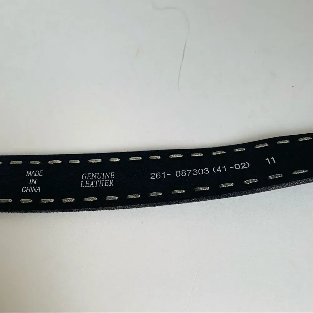 ‎Black Leather Stitched Belt